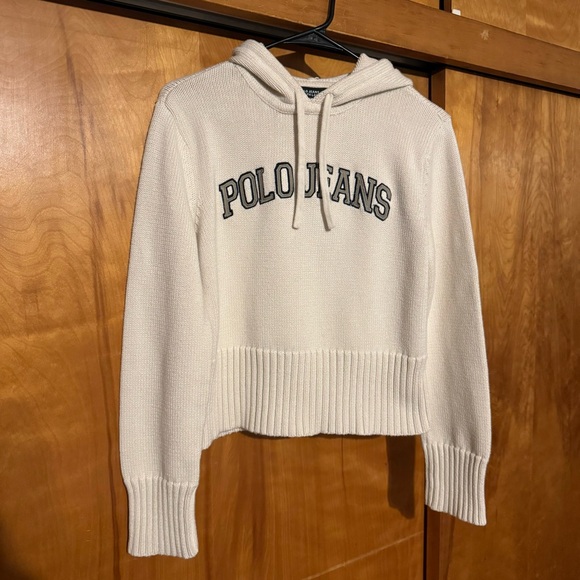 Polo Ralph Lauren Sweaters - Vintage Polo Jeans Co. Ralph Lauren Sweater Hoodie Logo Y2K Crop Cream